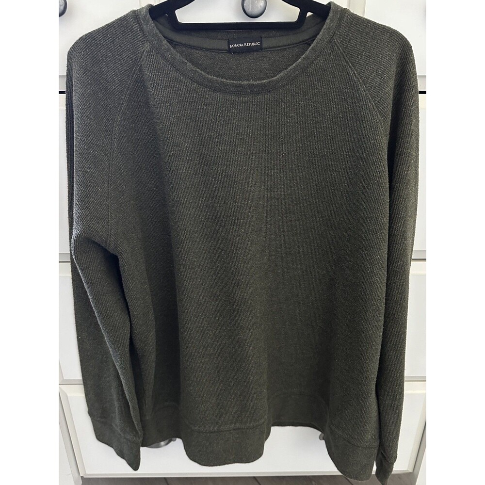 Banana Republic Mens Waffle Knit Crewneck Sweatshirt Pullover Size L - Olive